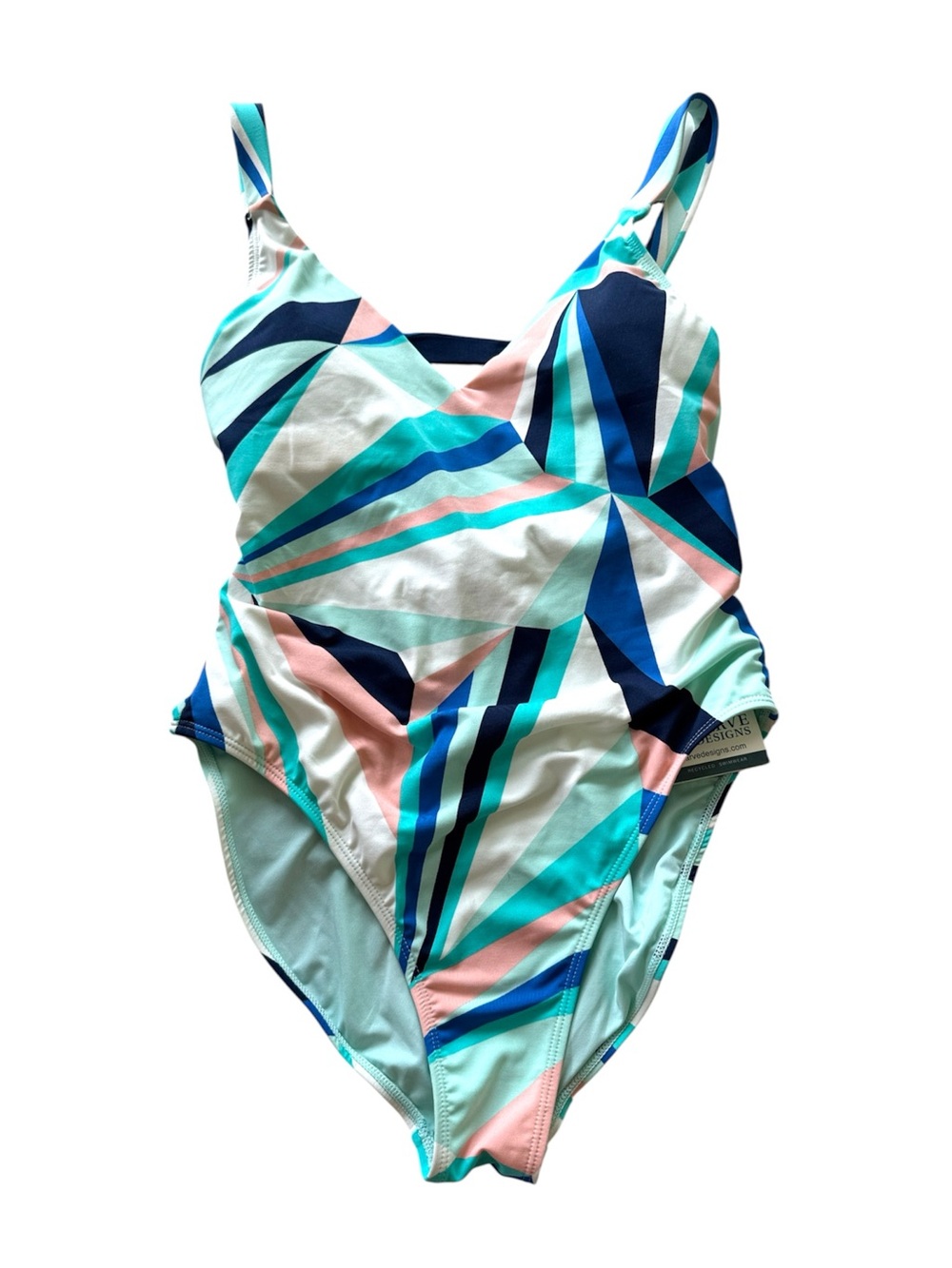 Carve Designs Logan Geometric One-Piece Swimsuit in Mint, Navy & Pink Sz Small